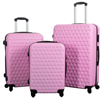 Luggage set - 3 pcs. Hard-shell suitcases offer - Pink suitcase with hearts