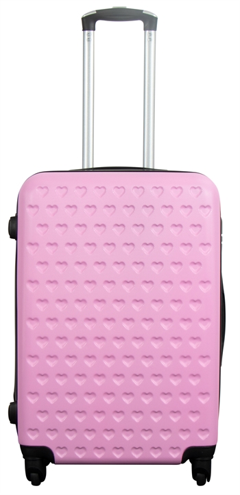 Medium suitcase - Pink with hearts hard-shell suitcase - Exclusive travel suitcase with 4 wheels