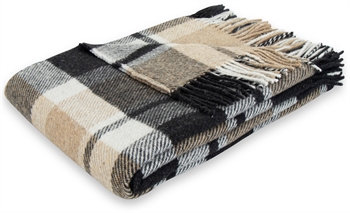 Wool throw with finely combed wool - 130x200 cm - Soft wool throw with beautiful mocca chequered design - By Borg throw