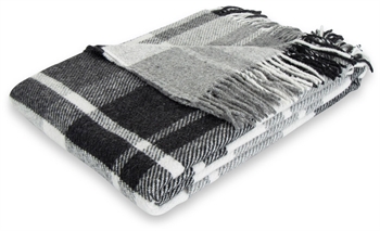 Wool throw with finely combed wool - 130x200 cm - Soft wool throw with elegant grey chequered pattern - By Borg throw