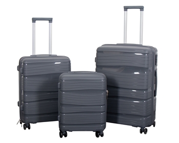 Luggage set - 3 pcs. - Lightweight suitcases - Polypropylene - Waves - Grey luggage set