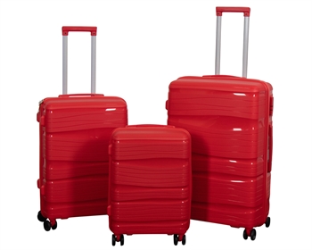 Luggage set - 3 pcs. - Lightweight suitcases - Polypropylene - Waves - Red luggage set