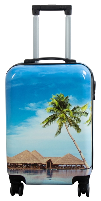 Cabin suitcase - Hard-shell lightweight suitcase - Trolley with motif - Beach and palm trees