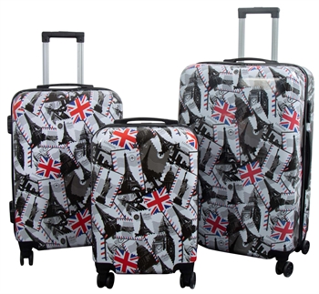 Luggage set - 3 pcs. - Suitcase with motif - London and Paris - Hard-shell lightweight suitcase with 4 wheels