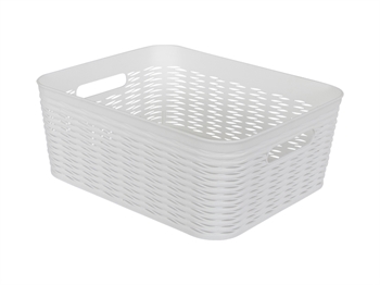 Opbevaringskurv - Hvid plastik kurv - 34x28x14 cm - Praktisk kurv til opbevaring