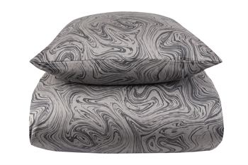 Patterned bed linen 140x200 cm - 100% Soft cotton satin - Marble dark grey - By Night bedding set