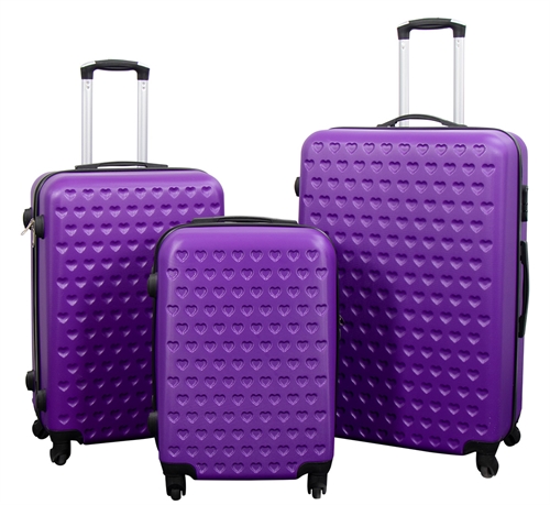 Luggage set - 3 pcs. Hard-shell suitcase offer - Purple suitcase with hearts