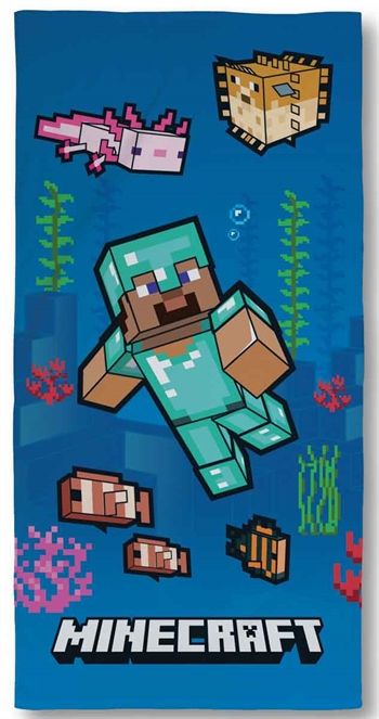 Minecraft bath towel - 70x140 cm - Blue children\'s towel featuring Minecraft characters - 100% Cotton