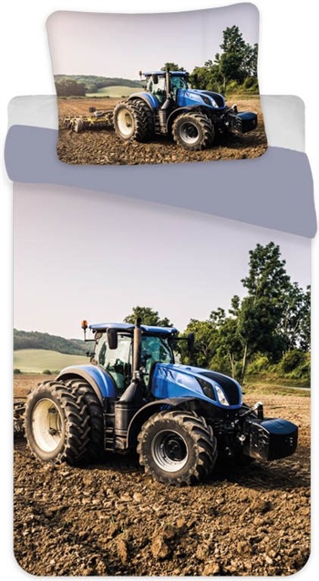 Tractor junior bedding 100x140 cm - bedding set with blue tractor - 2-in-1 design - 100% cotton