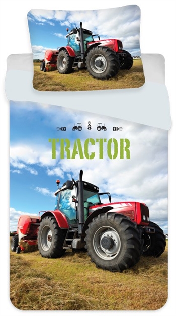 Tractor junior bedding 100x140 cm - Bedding set with red tractor - 2-in-1 design - 100% cotton