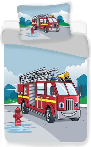 Junior bedding 100x140 cm - Fire truck bed set - 2-in-1 design - 100% cotton 