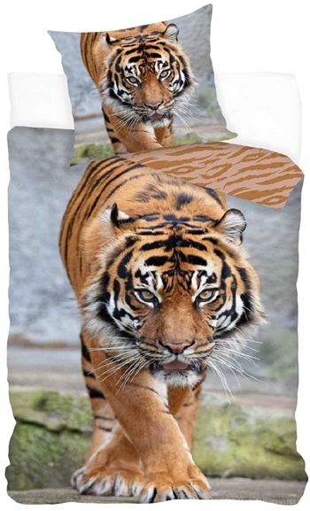 Bedding 140x200 cm - bedding with tiger - Reversible duvet cover - 100% cotton bed set