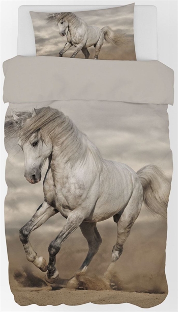 Bedding 140x200 cm - Large white horse - 2-in-1 design - 100% cotton