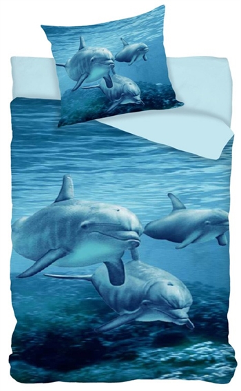 Bedding 140x200 cm - Swimming dolphins - Reversible duvet cover - 100% cotton bed set