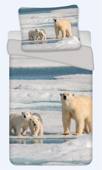 Bedding 140x200 cm - Polar bear family - Reversible duvet cover - 100% cotton bed set