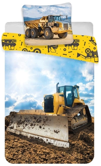 Junior bedding 100x140 cm - Bulldozer - bed set with \'digger\' - 2-in-1 design - 100% cotton