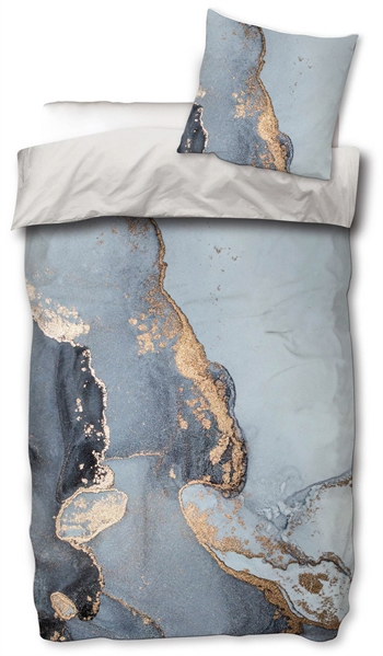 Bed linen 150x210 cm - Marble blue & gold - Bed set 100% Cotton