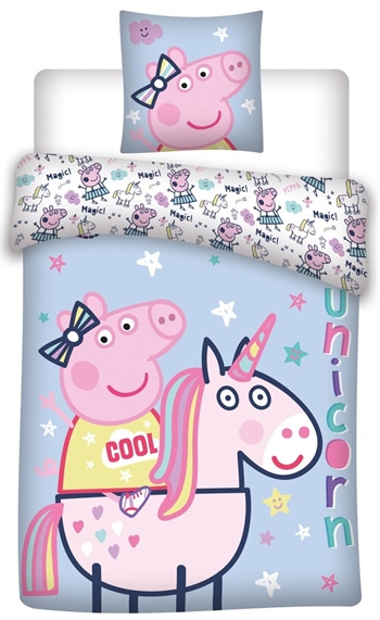 Peppa Pig bedding - 140x200 cm - Peppa Pig on unicorn bed set - 2-in-1 design - Bed linen in 100% cotton