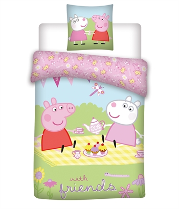 Bedding Peppa Pig - 140x200 cm - Peppa Pig and Frida on picnic bed set - Duvet cover with 2 designs - 100% cotton