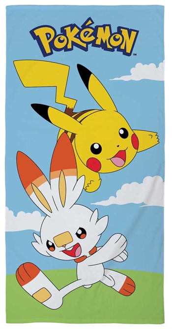 Pokemon towel - 70x140 cm - Children\'s towel with Pikachu and Scorbunny - Bath towel 100% Cotton