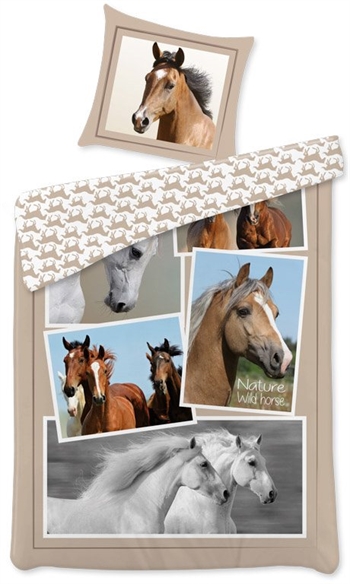 Bedding 140x200 cm - Horse bedding with small pictures - 2-in-1 design - Duvet cover 100% cotton