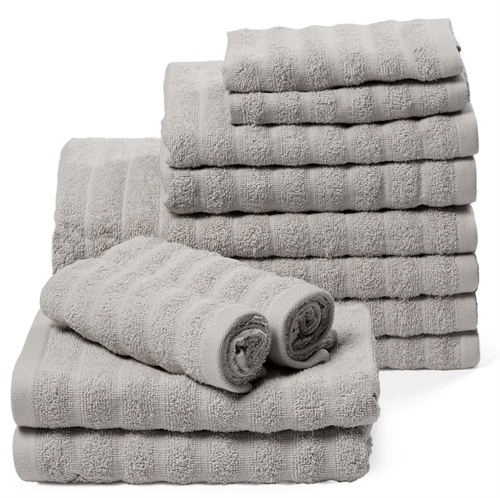 Towel pack, 12 pcs. - 100% Cotton - Borg Living towels in light grey