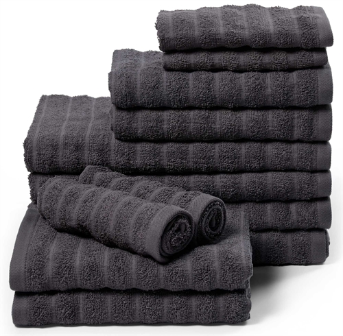 Towel pack, 12 pcs. - 100% cotton - Borg Living towels in dark grey