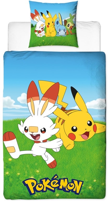 Pokemon bedding - 140x200 cm - Pikachu and Scorbunny - 2-in-1 bedding set - Duvet cover in 100% cotton