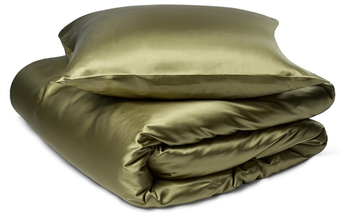 Silk bed linen - 140x200 cm - Olive-coloured bed linen - 100% mulberry silk bedding set - By Borg