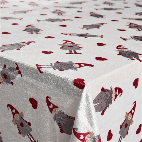 Velour tablecloth - Christmas tablecloth with Christmas hearts and elves - Crushed velvet tablecloth - Pack of 3 metres