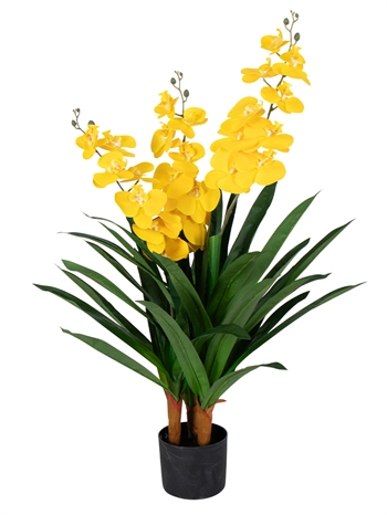 Artificial Orchid - 100 cm - 3-branched - Yellow flowers - Artificial flower in black pot