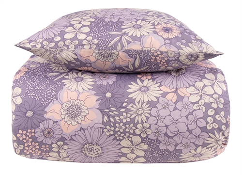 Bed set 140x200 cm - Purple floral set - Borg Living bedding in polycotton