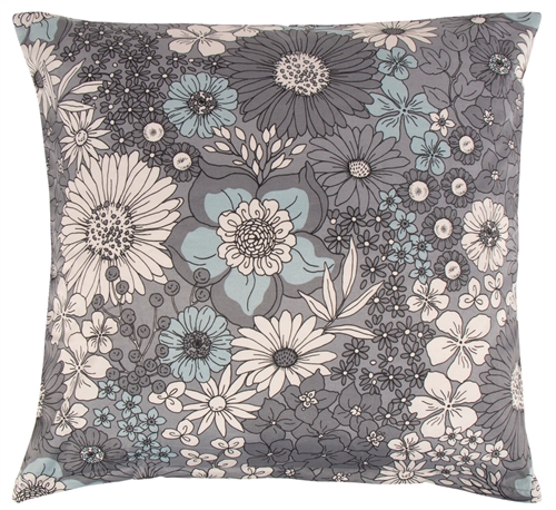 Pillowcase 60x63 cm - Black floral pillowcase in polycotton - Borg Living