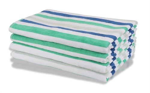 Beach towel - 100x200 cm - Striped blue and green - 100% Soft cotton - Borg Living