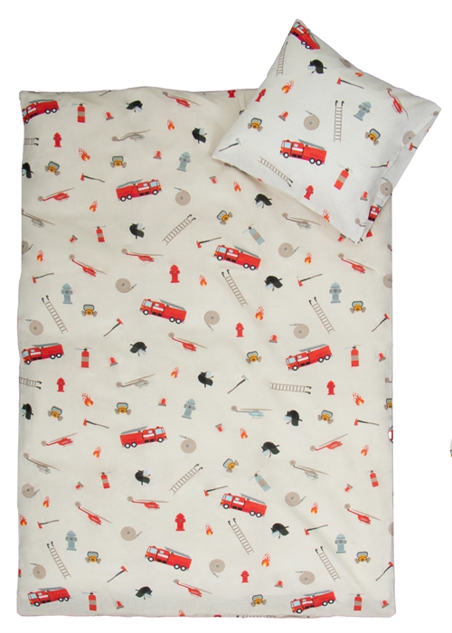 Baby bedding 70x100 cm - White with fire service icons - 100% cotton bedding set