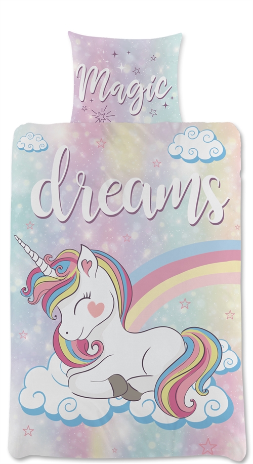 Unicorn bedding - 140x200 cm - Sleeping unicorn on clouds - 100% cotton bedding