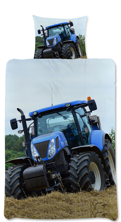 Tractor bedding - 140x200 cm - Reversible set with blue tractor motif - 100% cotton - Attractive children\'s bedding