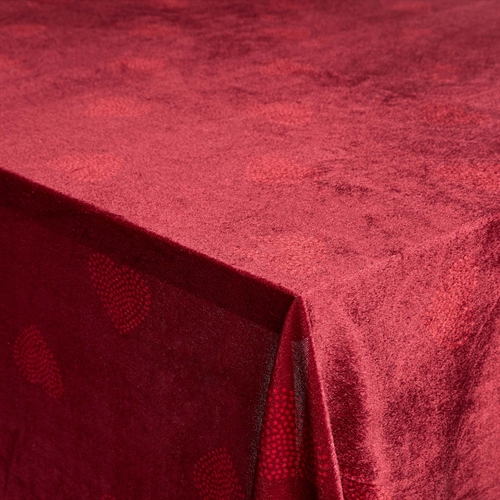 Velour tablecloth - Red Christmas tablecloth with hearts - Crushed velour tablecloth - Pack of 3 metres